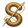 Satinsmith logo: a golden thread wound into an S with a needle